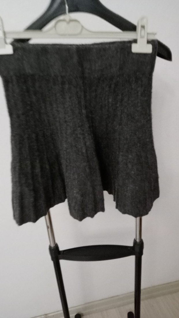 Gri Örgü Kadın Mini Etek - Görsel 3