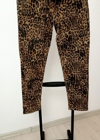 44 Beden kahverengi Renk Kadın Kahverengi Leopar Desenli Süet Pantolon