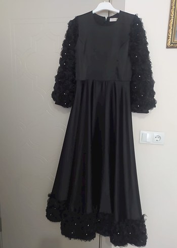 Uzun Kollu Siyah Gotik Abiye Elbise