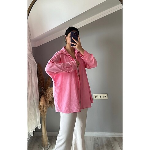 36 Beden Pembe oversize gömlek