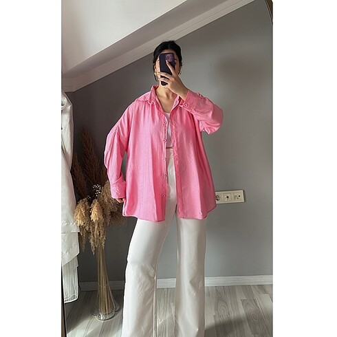 36 Beden pembe Renk Pembe oversize gömlek