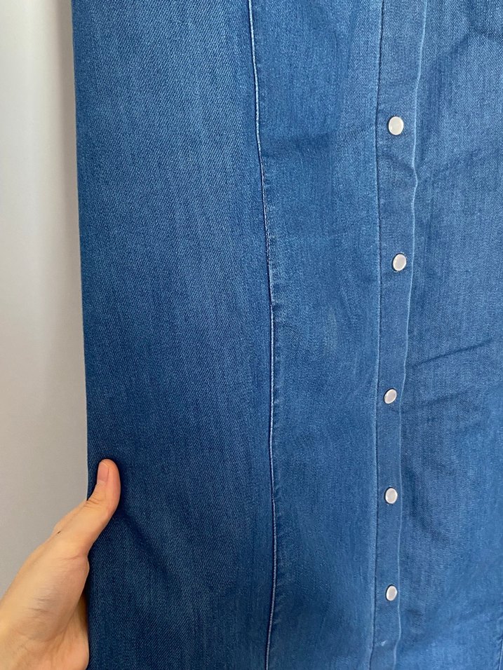 Düğmeli Kolsuz Mavi Denim Jile - Görsel 3