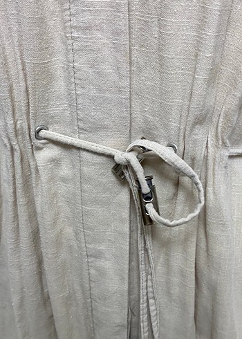 Bej Kadın Uzun Keten Elbise - Görsel 4