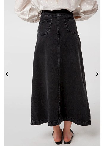 Uzun Bol Kesim Gri Batik Desenli Kot Etek - Görsel 2