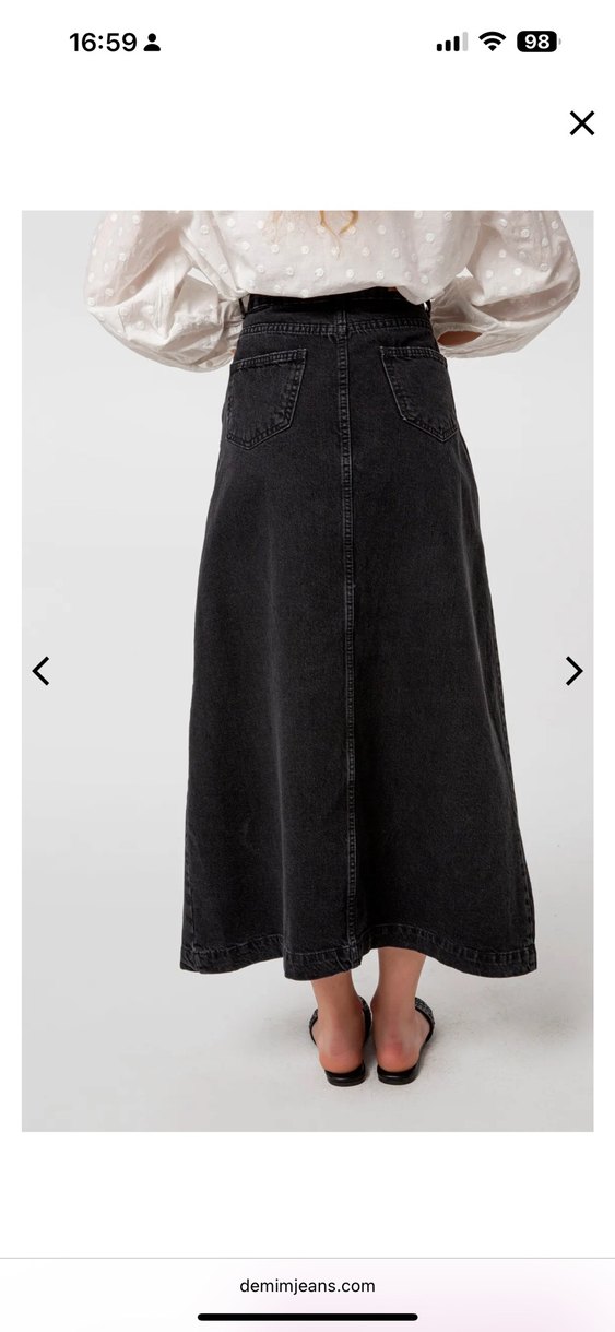 Uzun Bol Kesim Gri Batik Desenli Kot Etek - Görsel 2