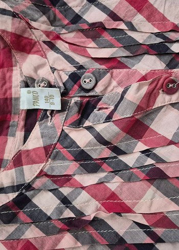 Düğmeli Pembe Gri Ekose çocuk Gömlek - Görsel 2