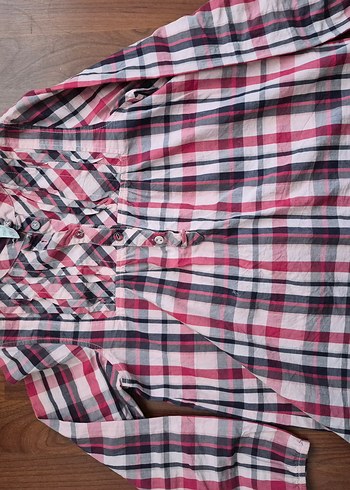 Düğmeli Pembe Gri Ekose çocuk Gömlek - Görsel 3