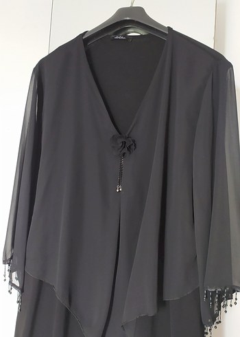 52 Beden Uzun Siyah Gotik Drapeli abiye bluz tuvix XXL