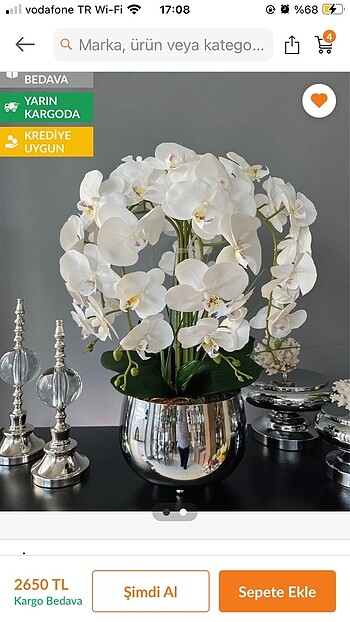 Gümüş saksılı yapay orkide