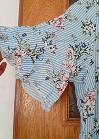 Mavi Çiçek Desenli Uzun Hamile Elbisesi - Görsel 2