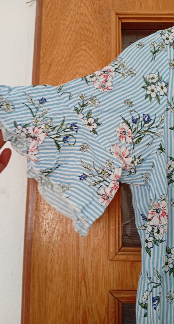 Mavi Çiçek Desenli Uzun Hamile Elbisesi - Görsel 2