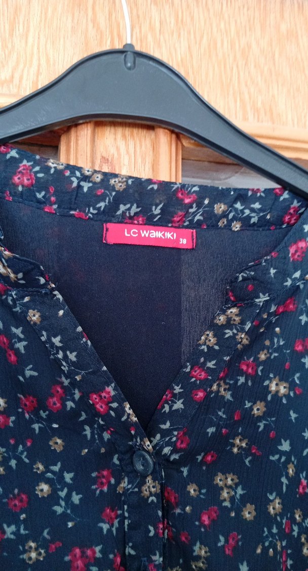 Lacivert Bohem Midi Elbise V Yaka Fırfırlı - Görsel 4