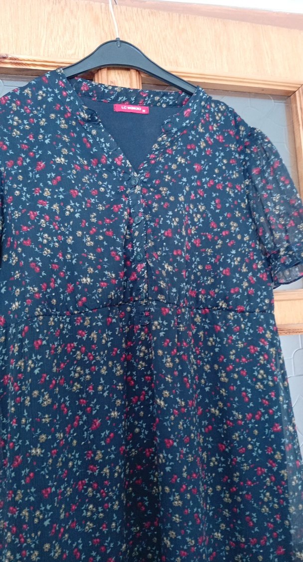 Lacivert Bohem Midi Elbise V Yaka Fırfırlı - Görsel 3