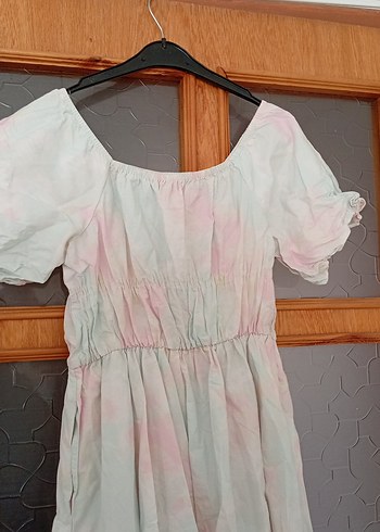 Pembe Pastel Bağlama Desenli Midi Elbise - Görsel 2