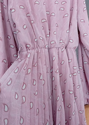 Pembe Bohem Uzun Kollu Piliseli Elbise - Görsel 4