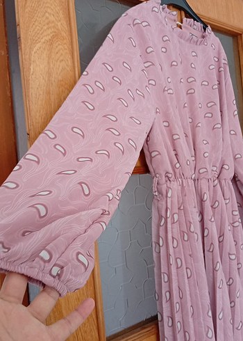 Pembe Bohem Uzun Kollu Piliseli Elbise - Görsel 2