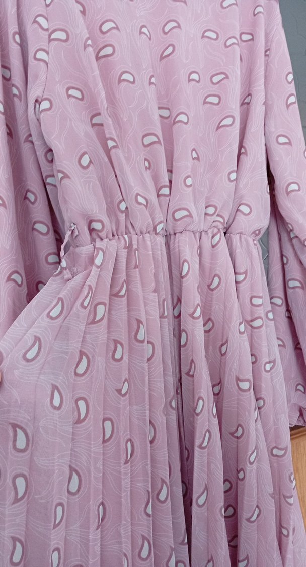 Pembe Bohem Uzun Kollu Piliseli Elbise - Görsel 4