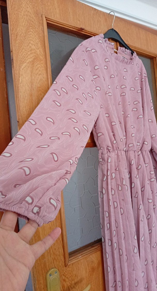 Pembe Bohem Uzun Kollu Piliseli Elbise - Görsel 2