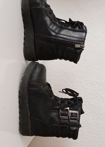 Siyah Deri Stiletto Topuklu Punk Bot 34 numara - Görsel 2