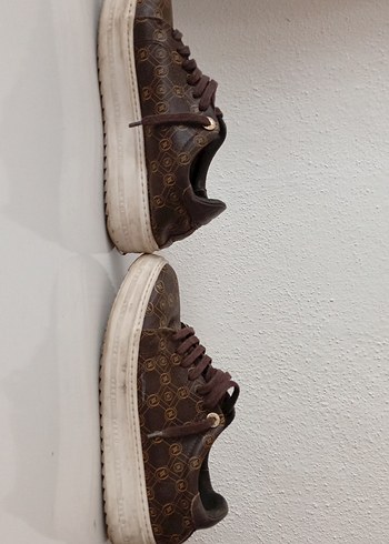 Kahverengi Yılan Desenli Bağcıklı Kadın Spor Ayakkabı - Görsel 2