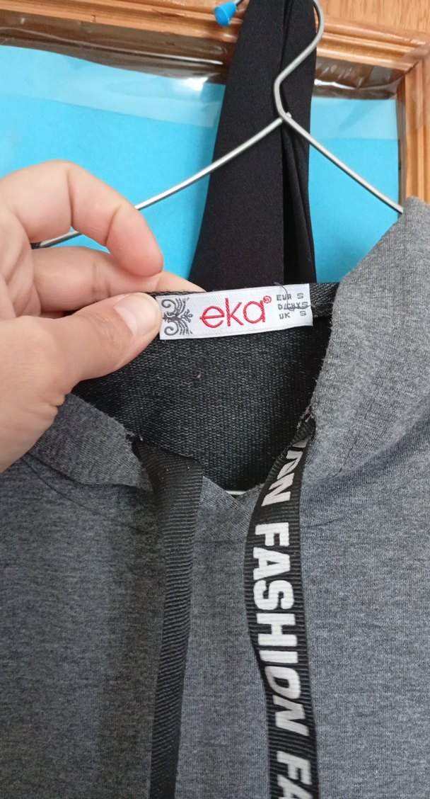 Gri Kapüşonlu Kadın Sweatshirt Elbise - Görsel 2
