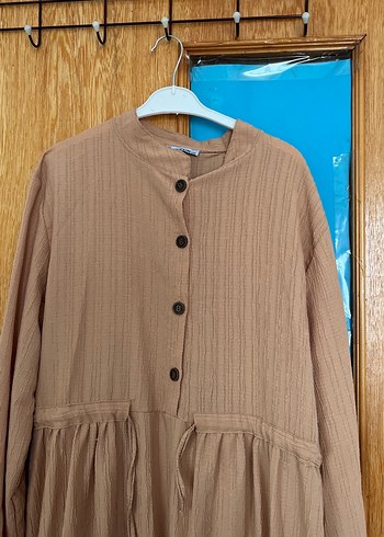 Bej Bohem Uzun Keten Elbise - Görsel 3