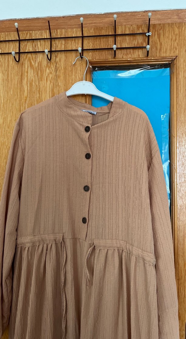 Bej Bohem Uzun Keten Elbise - Görsel 3