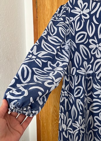 Lacivert Çiçek Desenli Uzun Bohem Elbise - Görsel 3