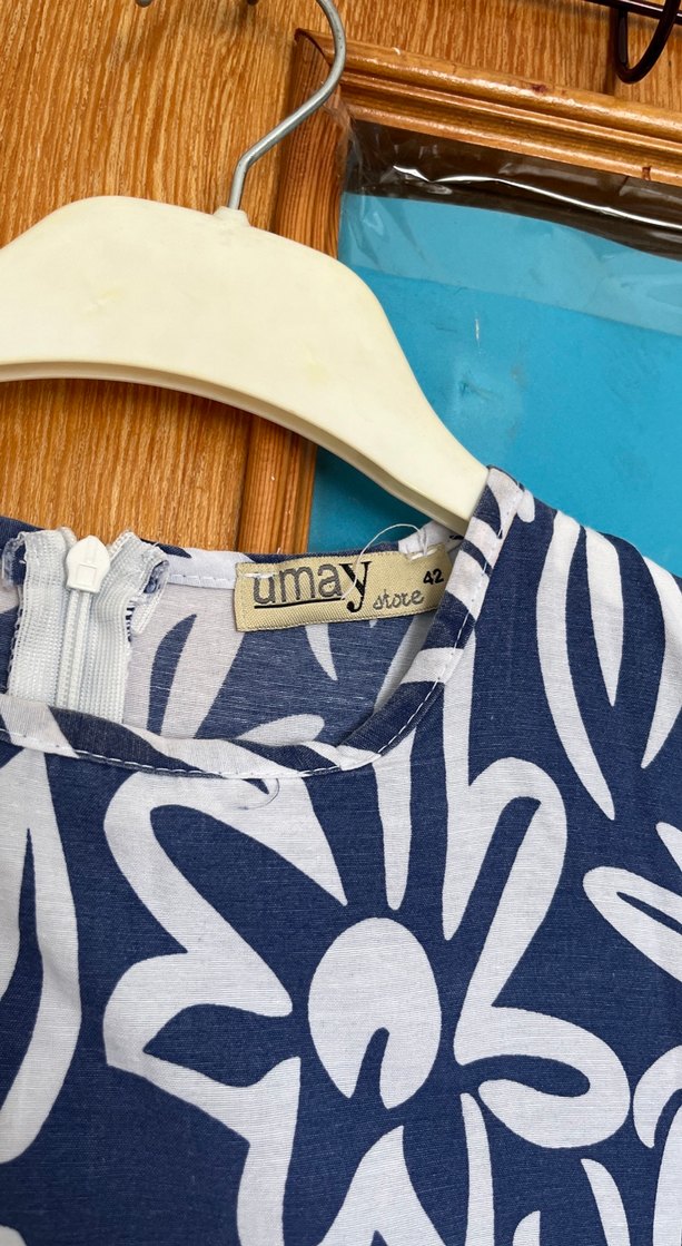 Lacivert Çiçek Desenli Uzun Bohem Elbise - Görsel 4