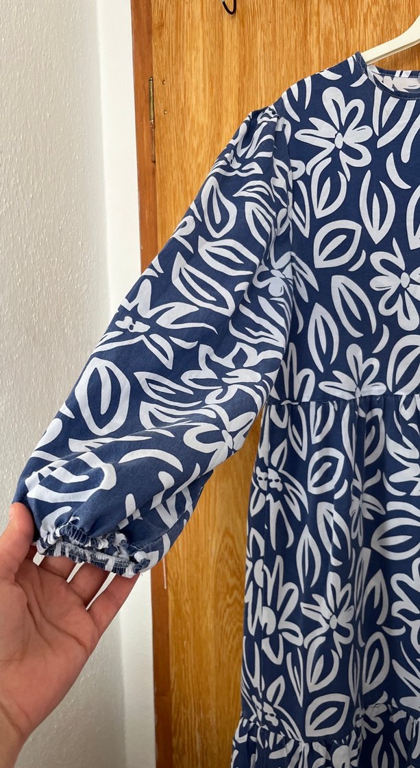 Lacivert Çiçek Desenli Uzun Bohem Elbise - Görsel 3