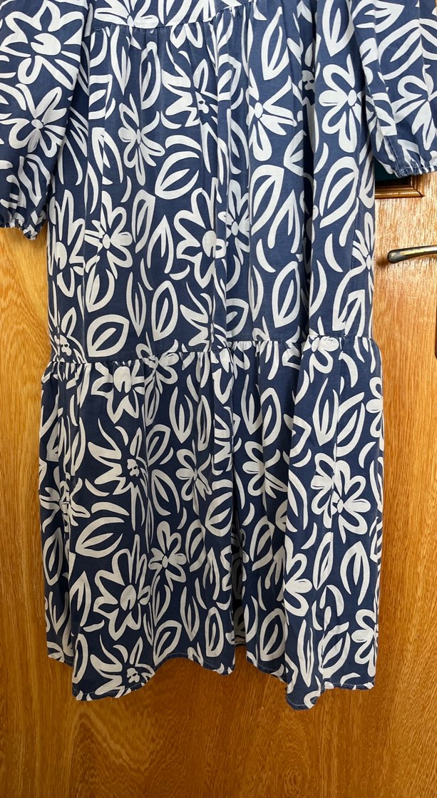 Lacivert Çiçek Desenli Uzun Bohem Elbise - Görsel 2