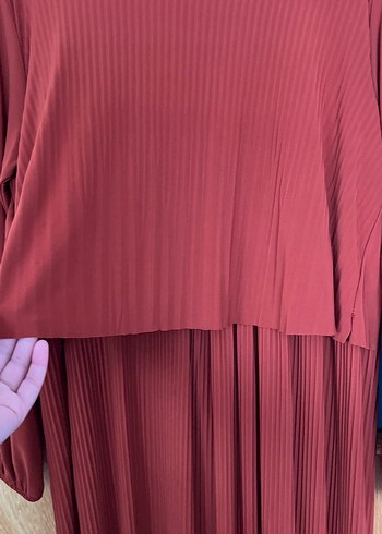 Uzun Kollu Piliseli Kahverengi Kadın Elbise - Görsel 3