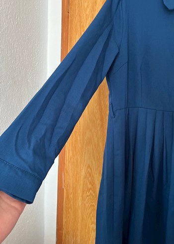 Düğmeli Lacivert Uzun Kol Kadın Elbise - Görsel 2