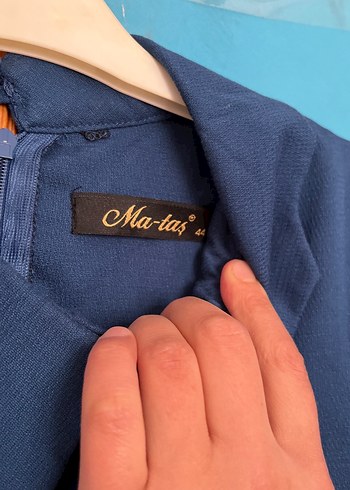 Düğmeli Lacivert Uzun Kol Kadın Elbise - Görsel 4