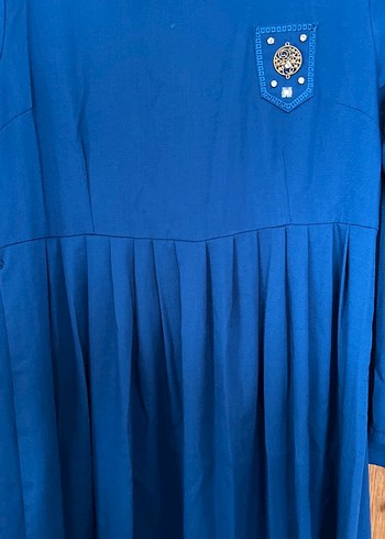 Düğmeli Lacivert Uzun Kol Kadın Elbise - Görsel 3