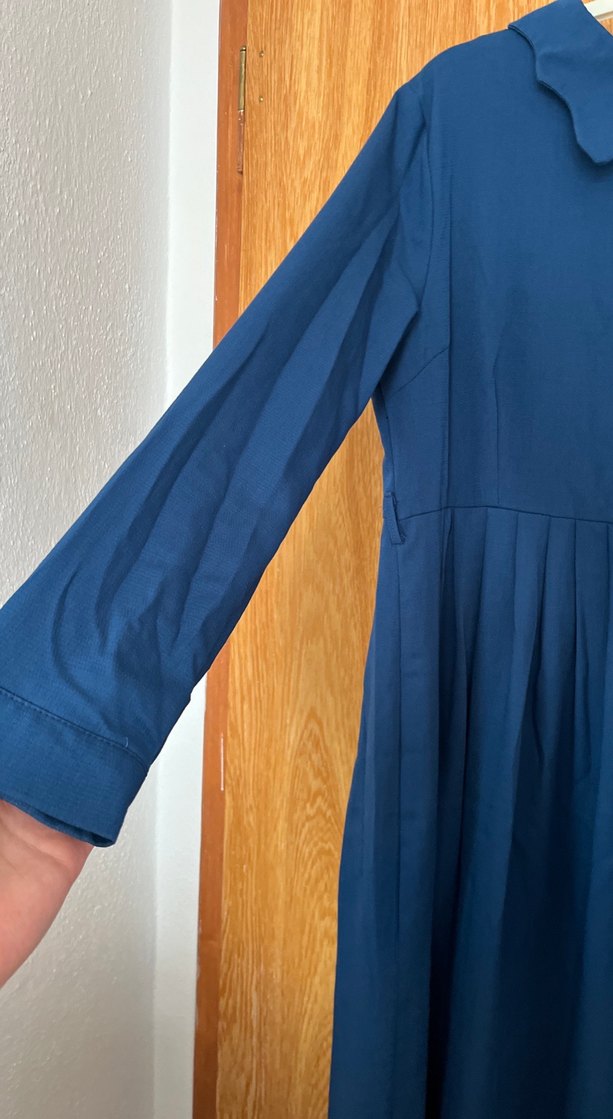 Düğmeli Lacivert Uzun Kol Kadın Elbise - Görsel 2