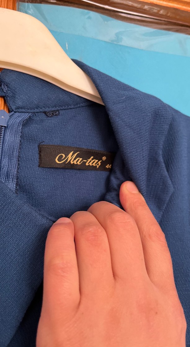 Düğmeli Lacivert Uzun Kol Kadın Elbise - Görsel 4