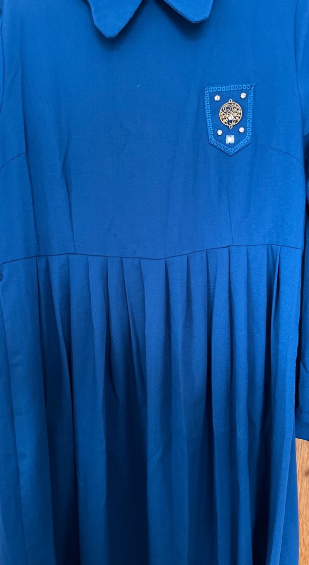 Düğmeli Lacivert Uzun Kol Kadın Elbise - Görsel 3