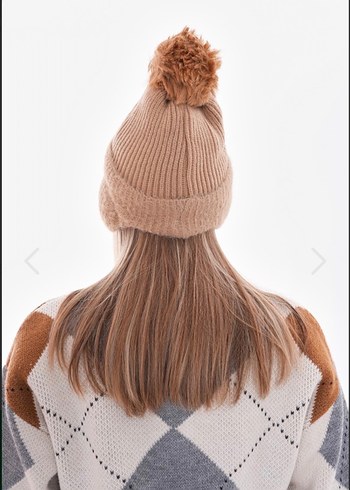 Bej Örgü Kadın Bere Kulaklıklı - Görsel 5