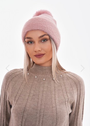 Pembe Ponponlu Örgü Kadın Bere - Görsel 2