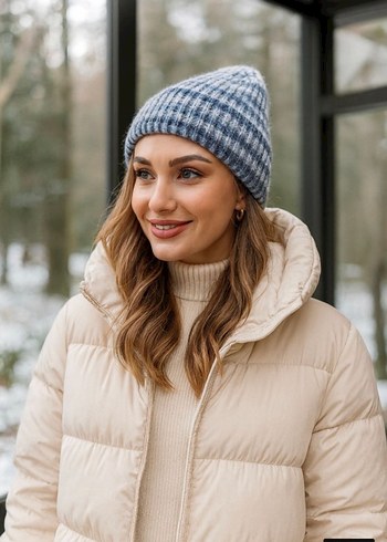 Kadın Mavi Gri Örgü Bere - Görsel 4