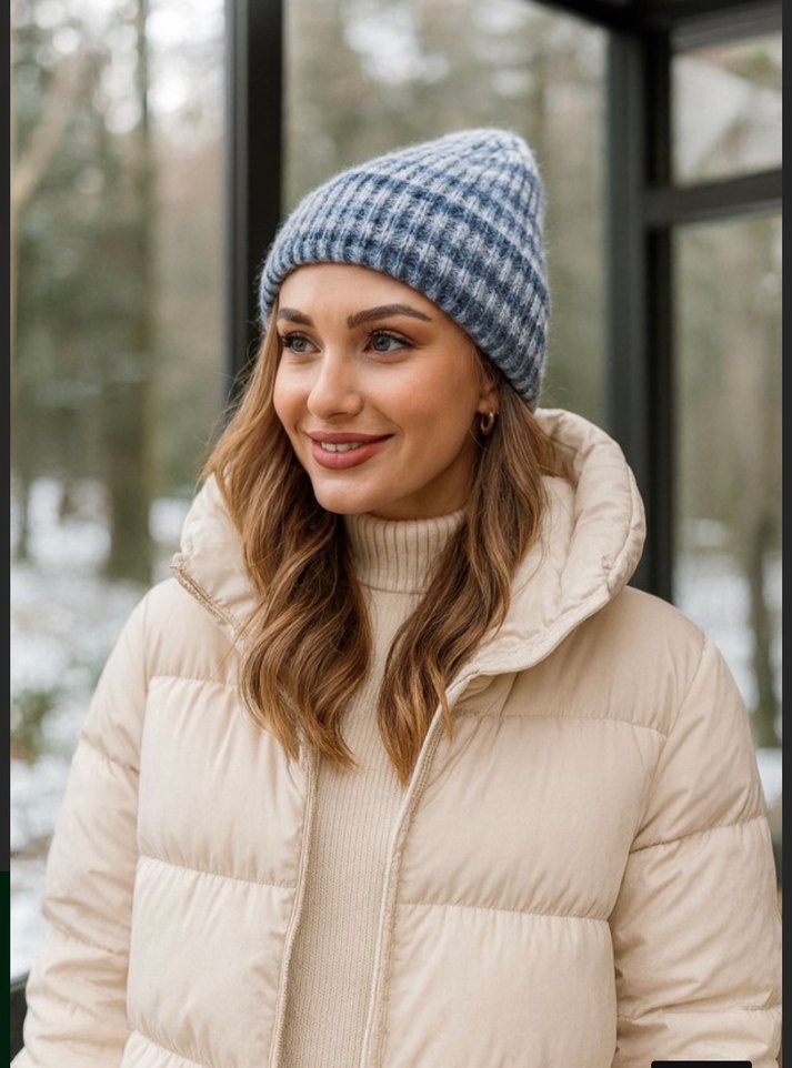 Kadın Mavi Gri Örgü Bere - Görsel 4