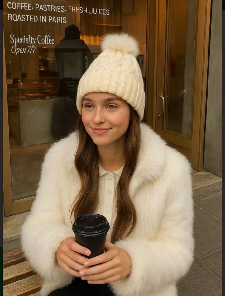 Beyaz Kürklü Kadın Bere - Görsel 2