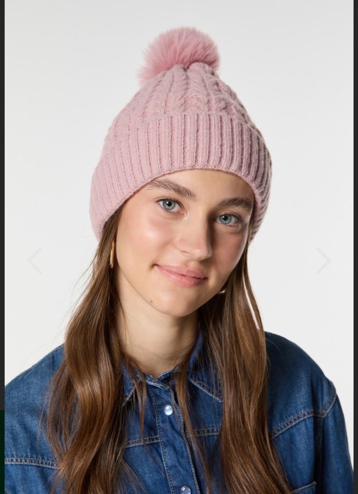 Pembe Örgü Ponponlu Kadın Bere - Görsel 2