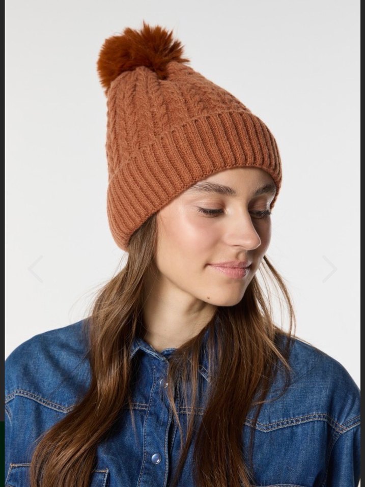 Kadın Örgü Kahverengi Yün Bere - Görsel 2