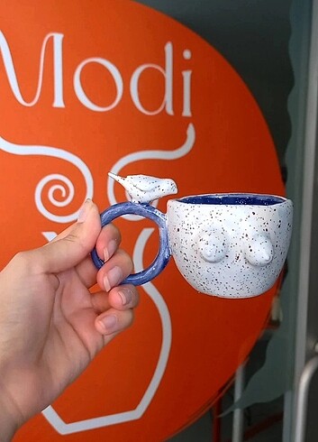 Tasarımcı Memeli kuşlu el yapımı handmade kahve fincanı 