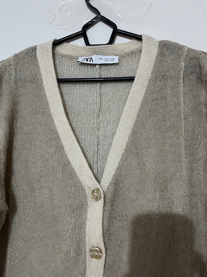 Bej Triko Kadın Hırka Uzun Kollu - Görsel 2