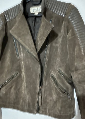 Kahverengi Süet Biker Kadın Deri Ceket - Görsel 4