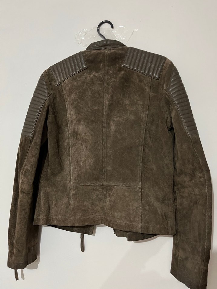 Kahverengi Süet Biker Kadın Deri Ceket - Görsel 5