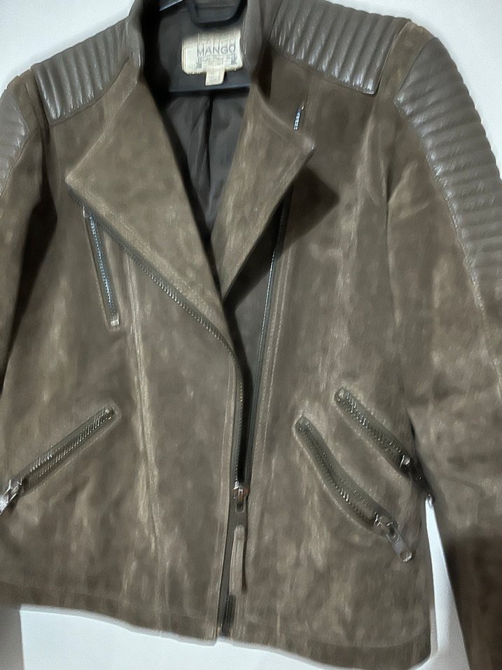 Kahverengi Süet Biker Kadın Deri Ceket - Görsel 4